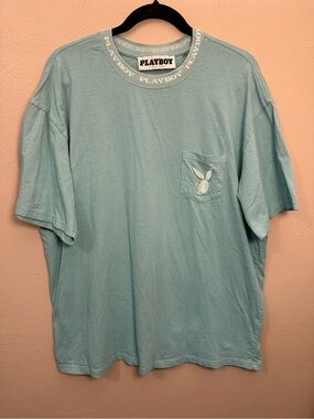 Playboy x Pacsun Teal Embroidered Bunny Short Sleeve Pocket Tee Size XL